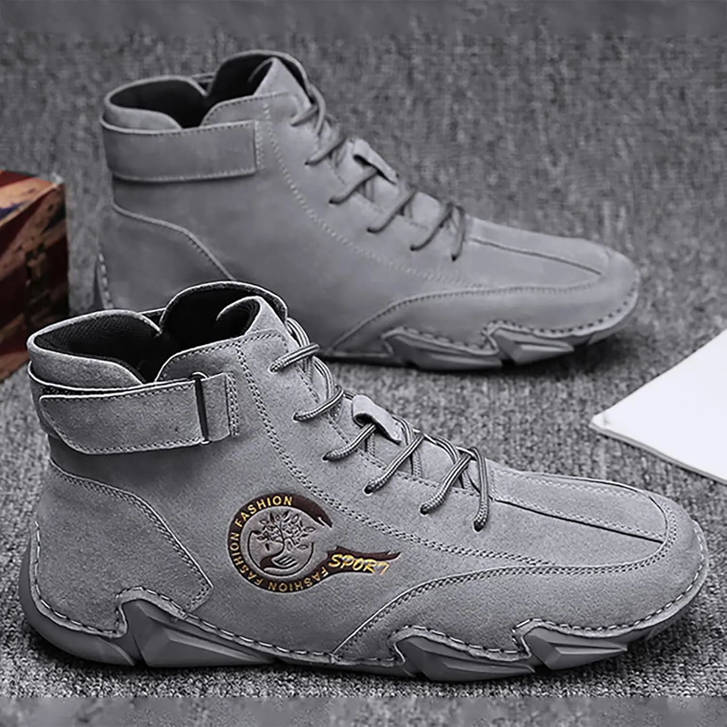 New Spring and Men's Leather Shoes Korean High Top Short Boots Shoe Men's Sneaker