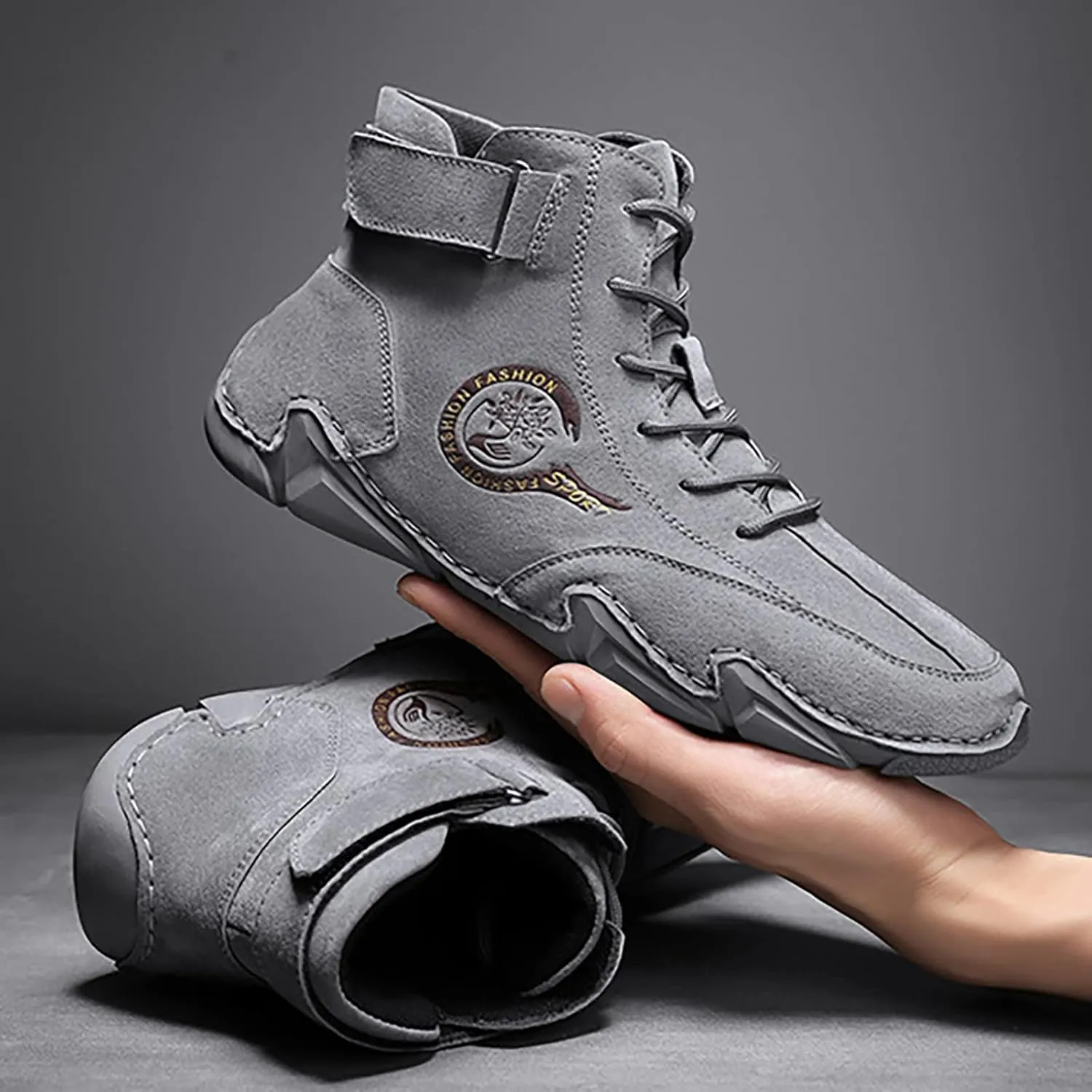New Spring and Men's Leather Shoes Korean High Top Short Boots Shoe Men's Sneaker