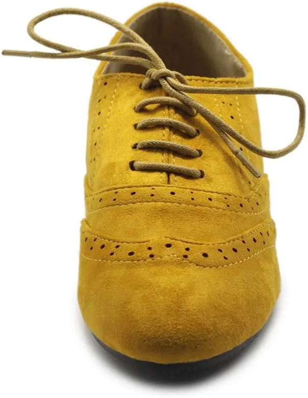 Ollio Women's Shoes Faux Suede Classic Wingtips Lace Up Oxfords F115
