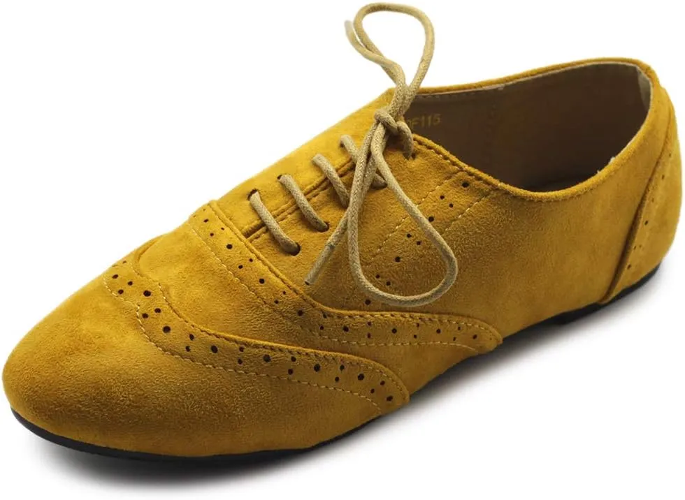 Ollio Women's Shoes Faux Suede Classic Wingtips Lace Up Oxfords F115