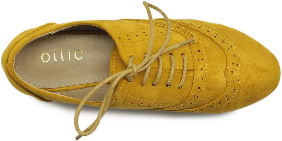 Ollio Women's Shoes Faux Suede Classic Wingtips Lace Up Oxfords F115