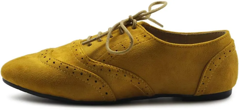 Ollio Women's Shoes Faux Suede Classic Wingtips Lace Up Oxfords F115