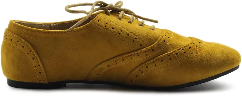 Ollio Women's Shoes Faux Suede Classic Wingtips Lace Up Oxfords F115