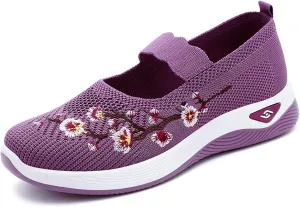 Orthopedic Sneakers for Women Arch Support Embroidery Sneakers Non-Slip Walking Nurse Shoes Breathable Slip-On Athletic Tennis Sneaker Comfortable Casual Diabetic Shoes
