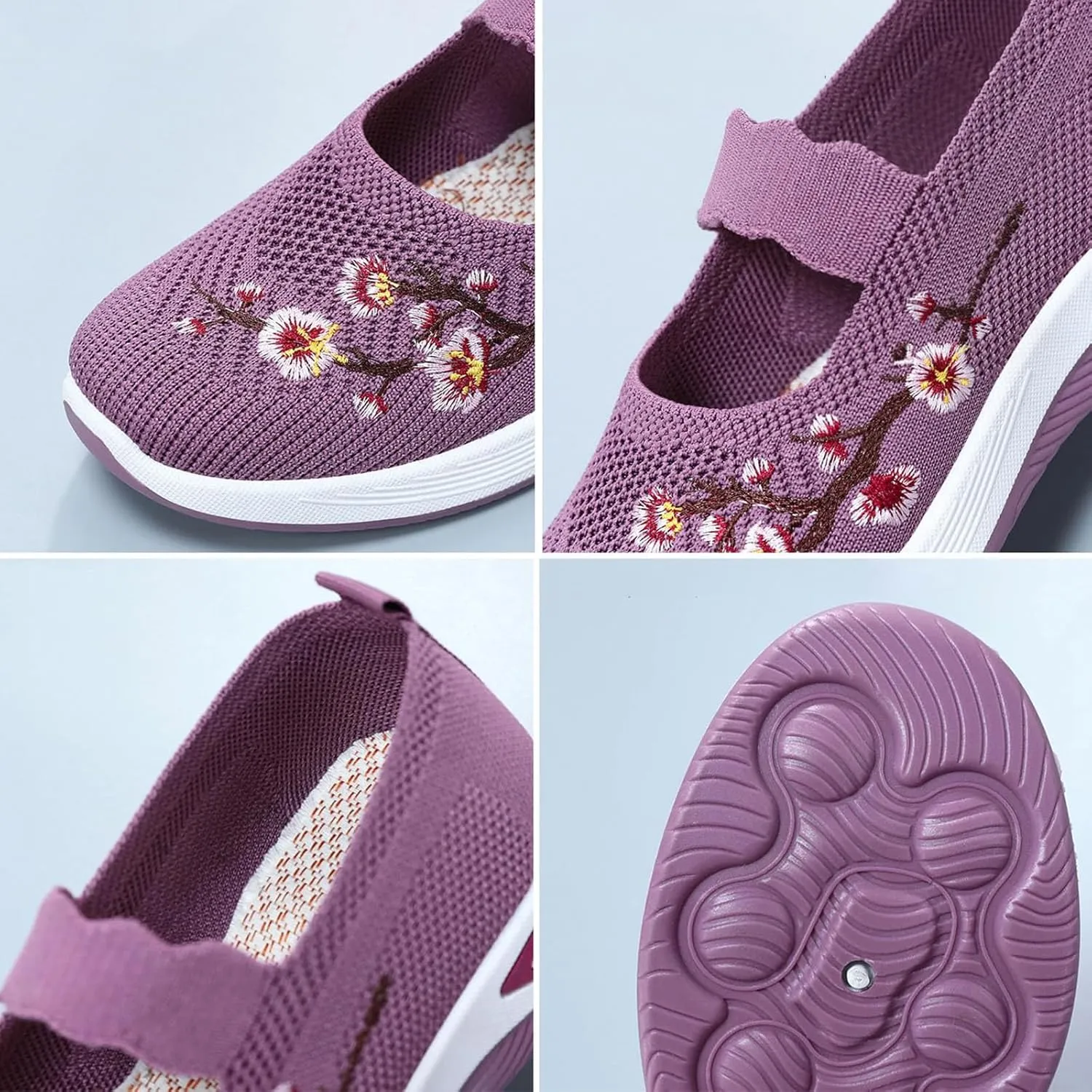 Orthopedic Sneakers for Women Arch Support Embroidery Sneakers Non-Slip Walking Nurse Shoes Breathable Slip-On Athletic Tennis Sneaker Comfortable Casual Diabetic Shoes