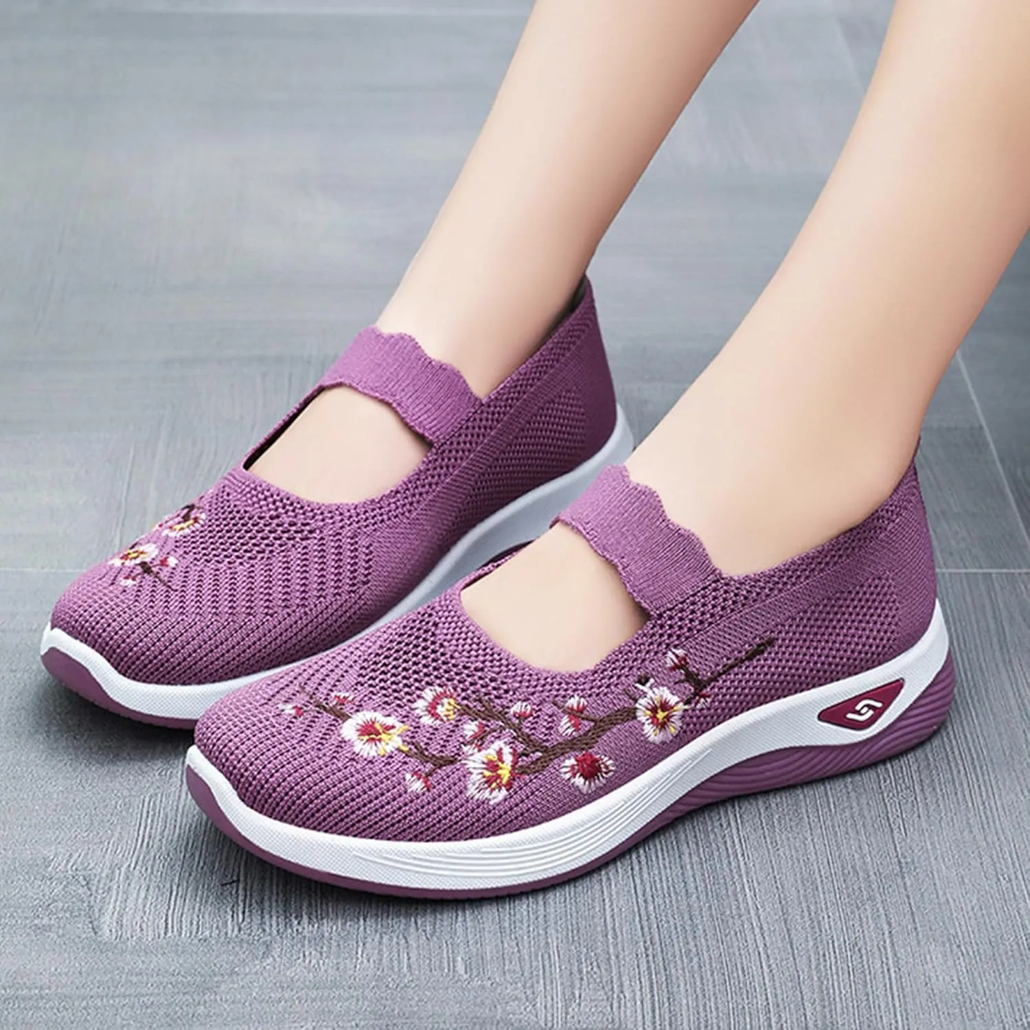 Orthopedic Sneakers for Women Arch Support Embroidery Sneakers Non-Slip Walking Nurse Shoes Breathable Slip-On Athletic Tennis Sneaker Comfortable Casual Diabetic Shoes