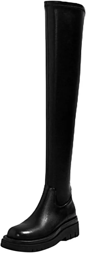 Over the Knee Boots for Women Black Boots for Women Knee High Round Toe Platform Boots for Women Long Tall Boots