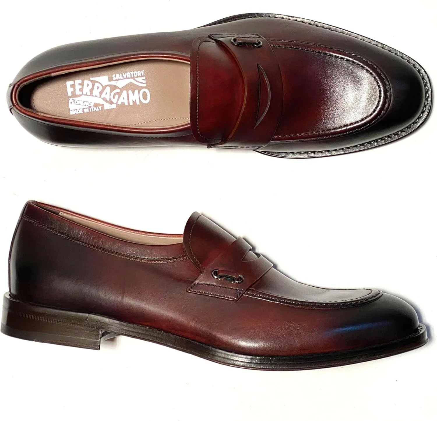 Penny Loafers Brown Pitt Calf Leather Men's Dress Slip-on Gancini (Salvatore
