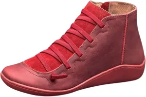 Platform Boots for Women Vintage Ankle Boots for Women Round Toe Lace-Up Side Zipper Casual Short Boots Women's Boots