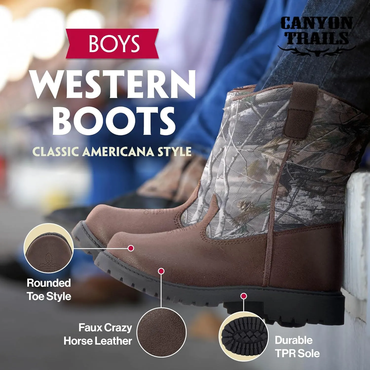 Premium Kids Cowboy Boots - Comfort Fit, Breathable Cowboy Boots Rounded Toe Style - Durable & Stylish Western Wear,Faux Leather Cowboy Boots for Kids