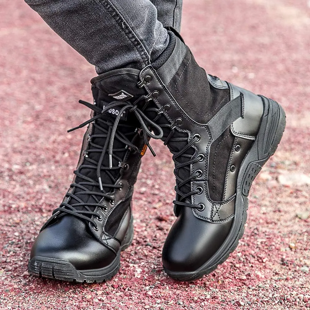 QUNLON Men's Military Tactical Boots 8 Inches Combat Boots Lightweight Work Boots Outdoor Hiking Walk Desert Boots Black/Sand