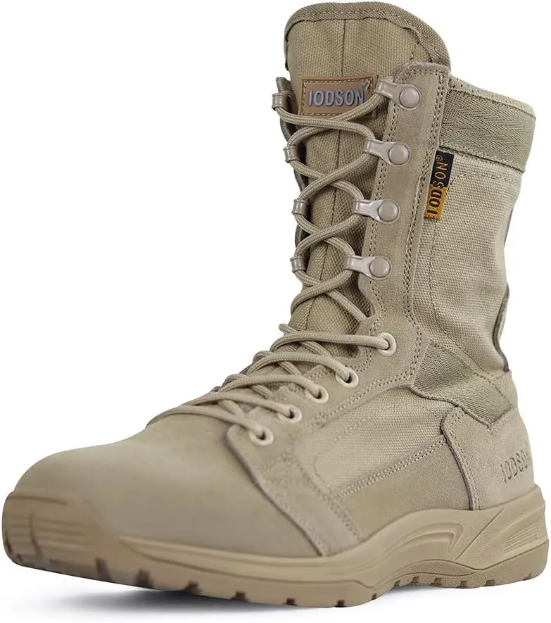 QUNLON Men's Military Tactical Boots 8 Inches Combat Boots Lightweight Work Boots Outdoor Hiking Walk Desert Boots Black/Sand