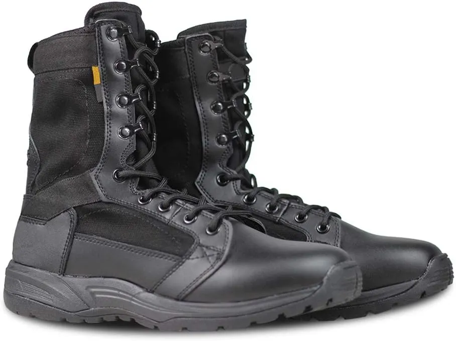 QUNLON Men's Military Tactical Boots 8 Inches Combat Boots Lightweight Work Boots Outdoor Hiking Walk Desert Boots Black/Sand
