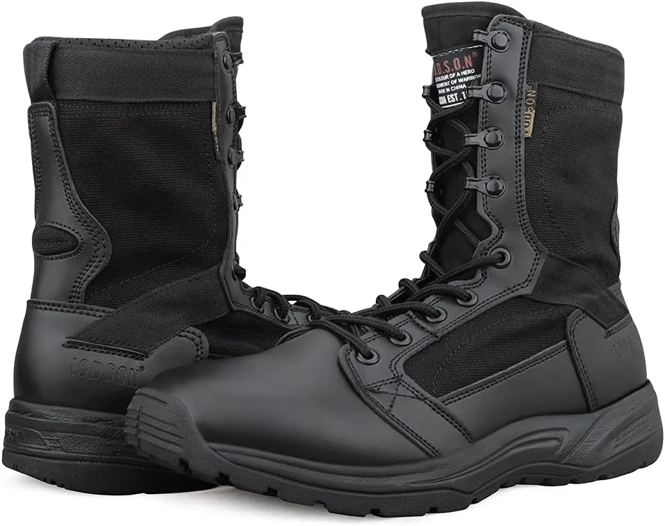 QUNLON Men's Military Tactical Boots 8 Inches Combat Boots Lightweight Work Boots Outdoor Hiking Walk Desert Boots Black/Sand