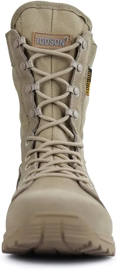 QUNLON Men's Military Tactical Boots 8 Inches Combat Boots Lightweight Work Boots Outdoor Hiking Walk Desert Boots Black/Sand
