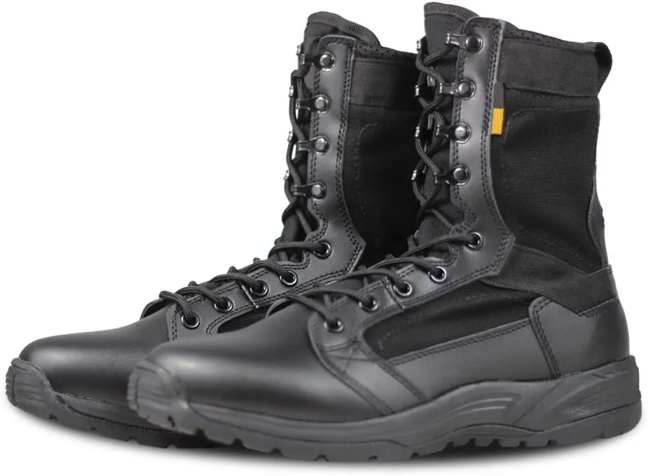 QUNLON Men's Military Tactical Boots 8 Inches Combat Boots Lightweight Work Boots Outdoor Hiking Walk Desert Boots Black/Sand