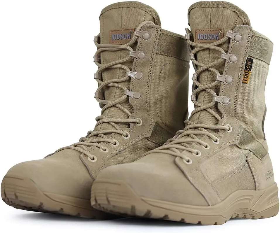 QUNLON Men's Military Tactical Boots 8 Inches Combat Boots Lightweight Work Boots Outdoor Hiking Walk Desert Boots Black/Sand