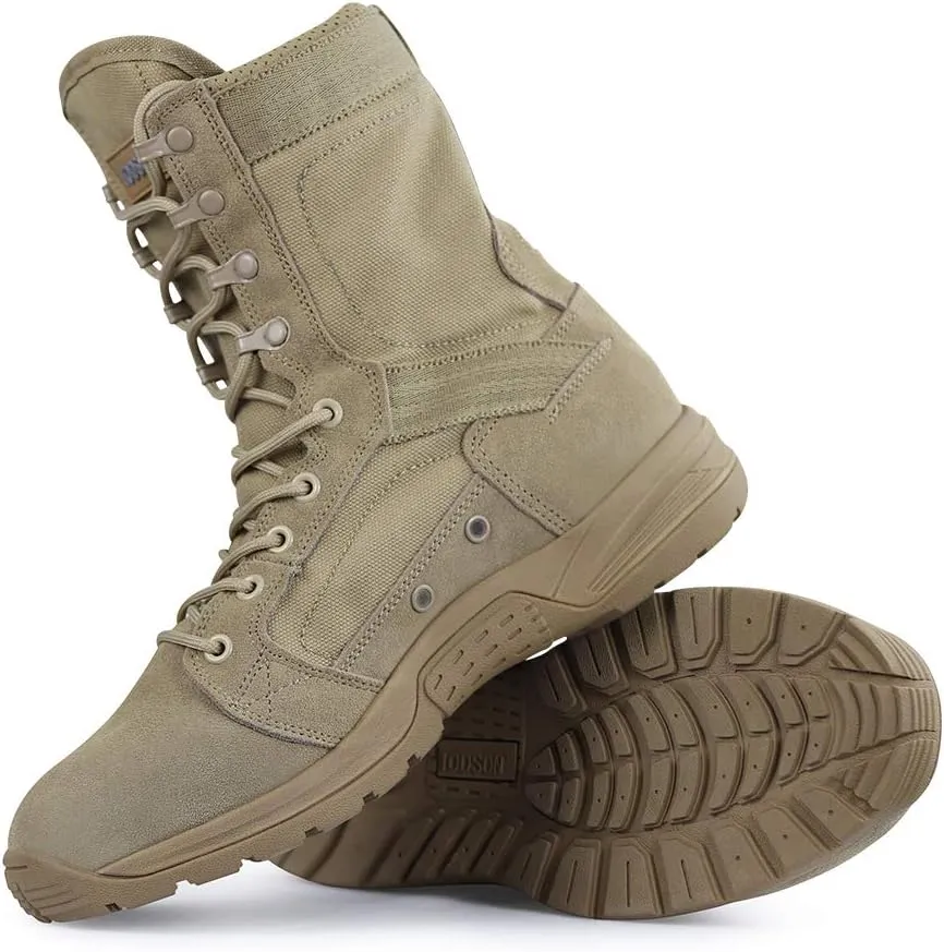 QUNLON Men's Military Tactical Boots 8 Inches Combat Boots Lightweight Work Boots Outdoor Hiking Walk Desert Boots Black/Sand