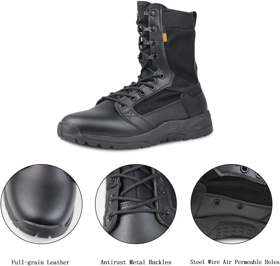 QUNLON Men's Military Tactical Boots 8 Inches Combat Boots Lightweight Work Boots Outdoor Hiking Walk Desert Boots Black/Sand