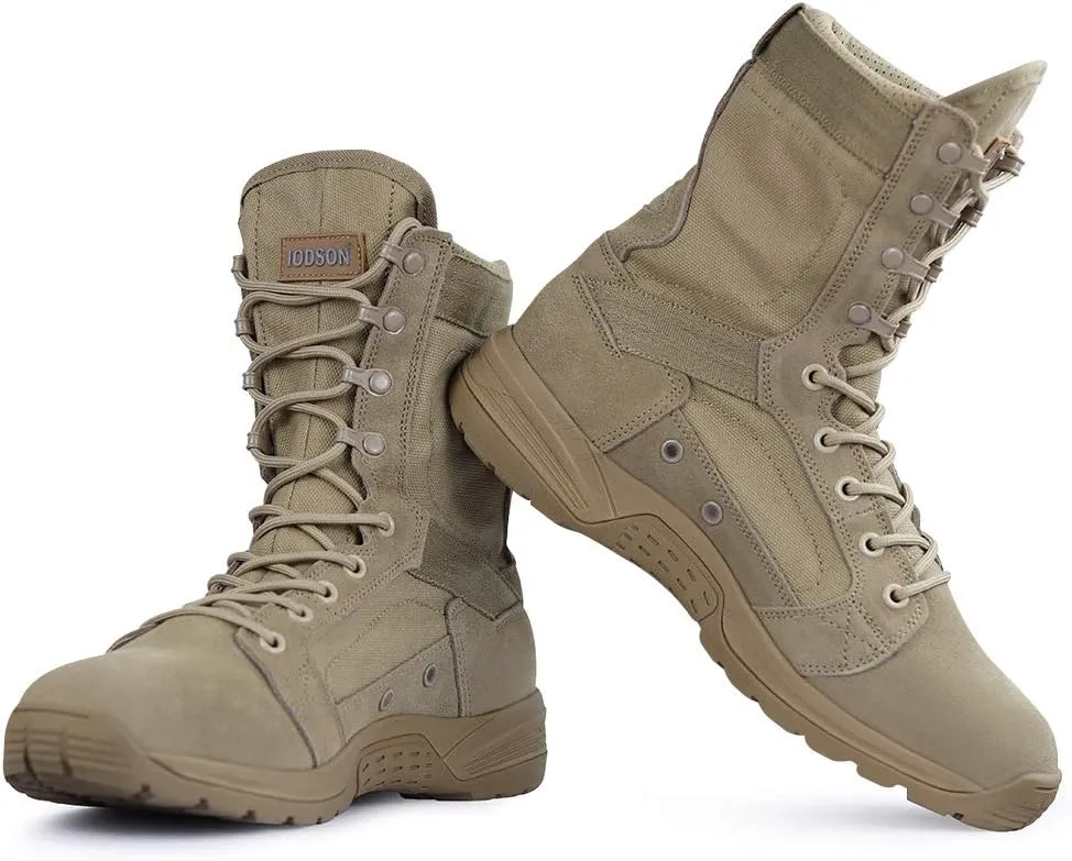 QUNLON Men's Military Tactical Boots 8 Inches Combat Boots Lightweight Work Boots Outdoor Hiking Walk Desert Boots Black/Sand