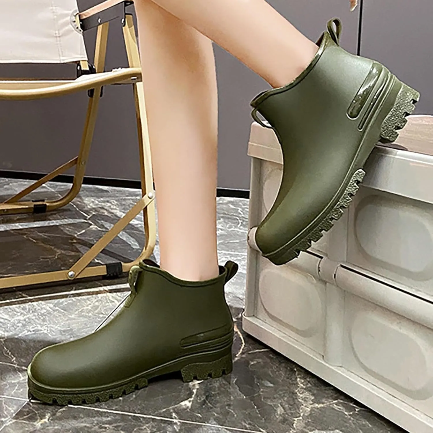 Rain Boots Women Wide Calf Ankle Boots For Women Ankle Booties Waterproof Low Heel Rain Shoes Cowboy Cowgirl Winter Combat