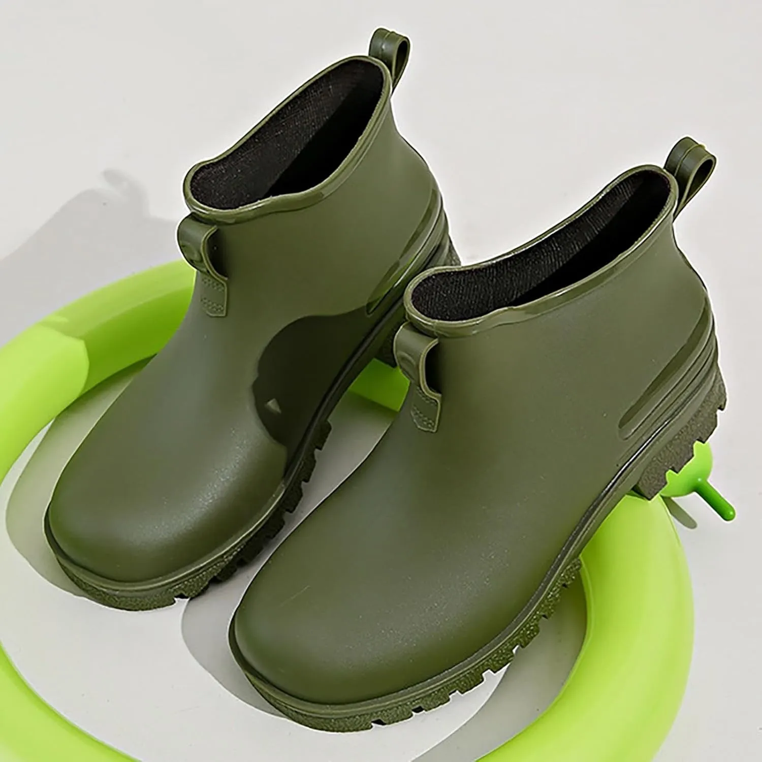 Rain Boots Women Wide Calf Ankle Boots For Women Ankle Booties Waterproof Low Heel Rain Shoes Cowboy Cowgirl Winter Combat