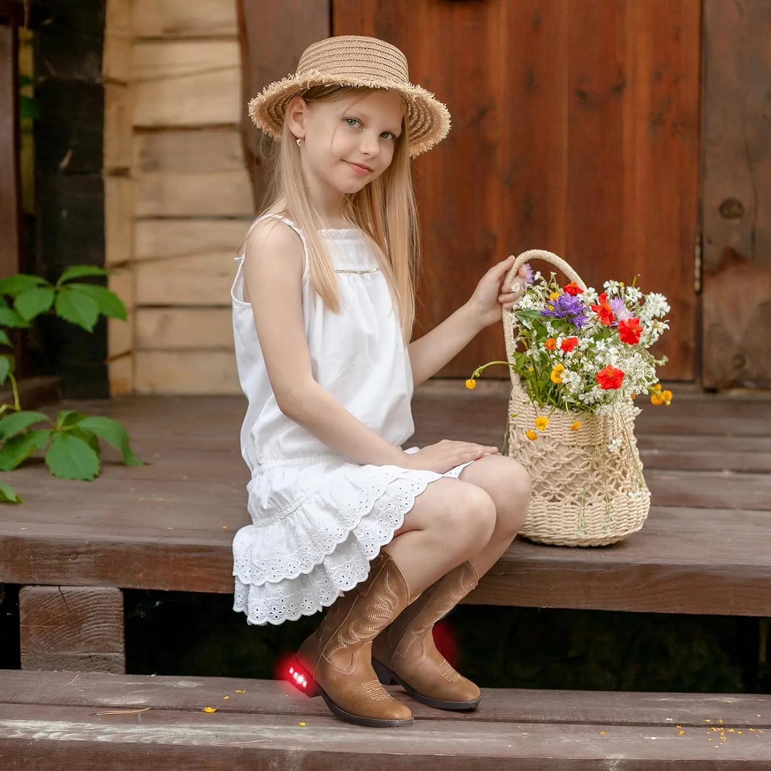 Rollda Toddler Cowboy Boots for Boys Girls Cowgirl Boots Light Up Kids Western Boots for Toddler/Little Kid