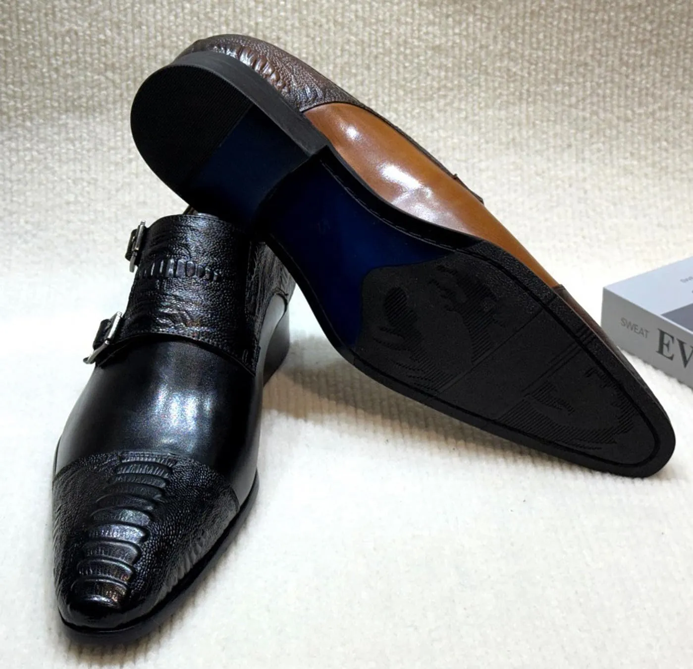 Santimon Men??s Casual Shoes Double Monk Strap Loafers ?C Leather Dress Mocasines for Business, Wedding & Formal Events