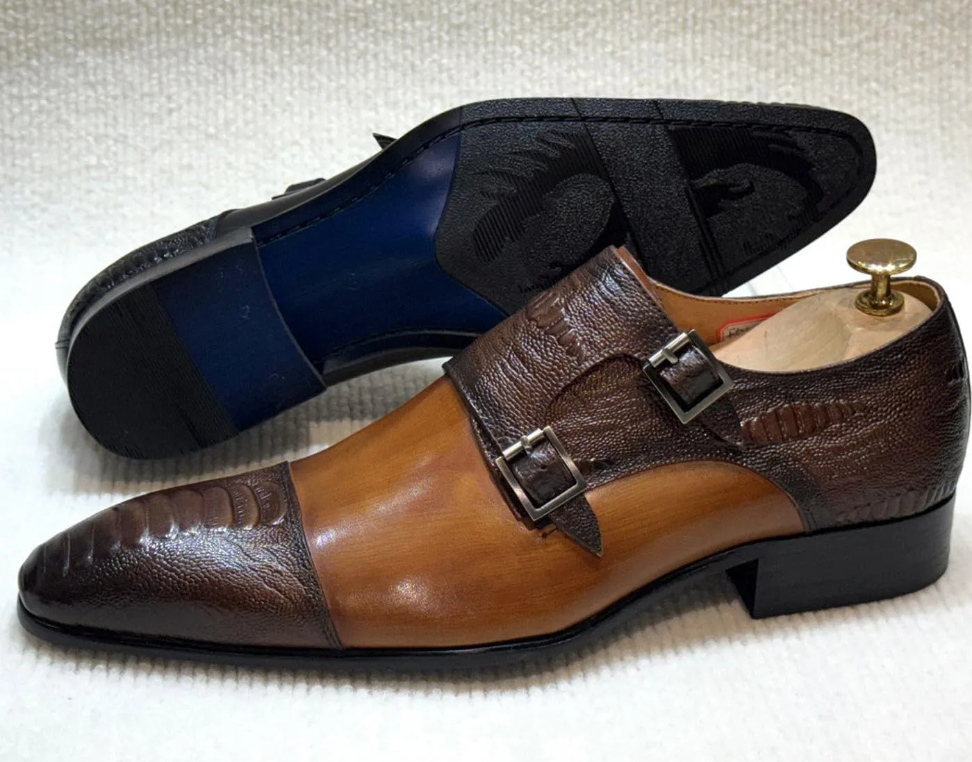 Santimon Men??s Casual Shoes Double Monk Strap Loafers ?C Leather Dress Mocasines for Business, Wedding & Formal Events