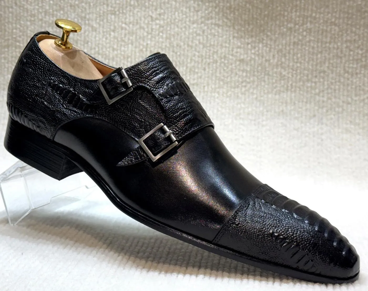 Santimon Men??s Casual Shoes Double Monk Strap Loafers ?C Leather Dress Mocasines for Business, Wedding & Formal Events