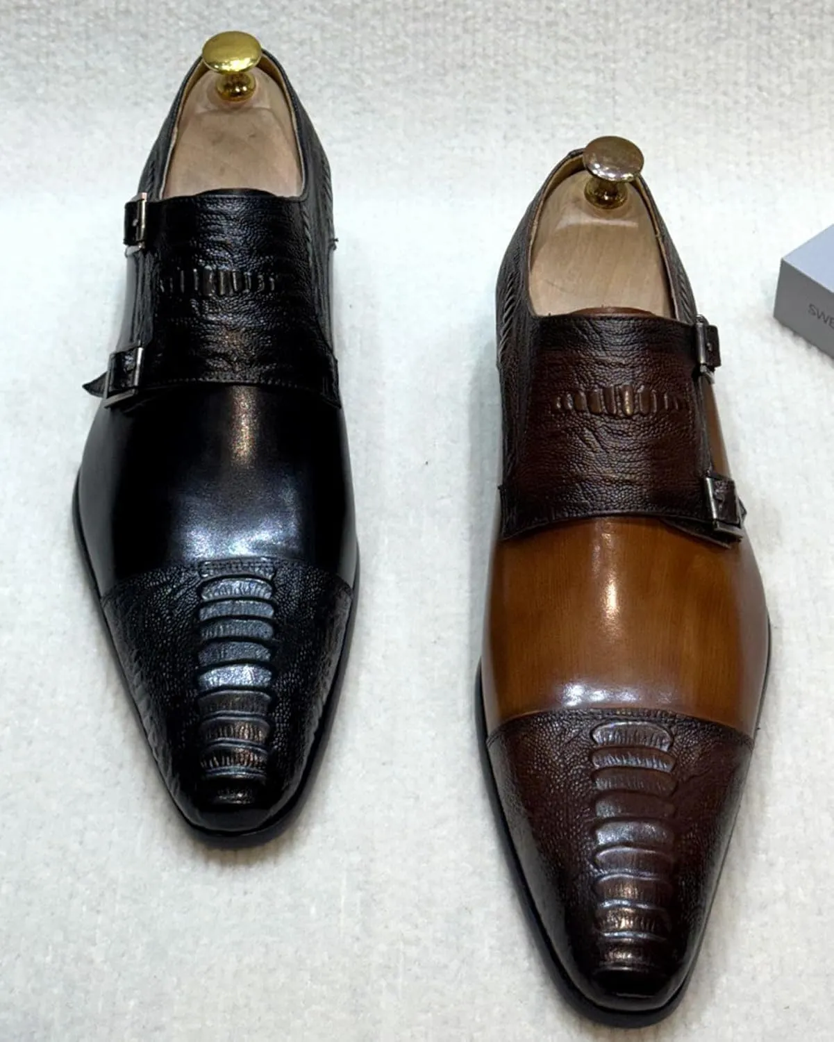 Santimon Men??s Casual Shoes Double Monk Strap Loafers ?C Leather Dress Mocasines for Business, Wedding & Formal Events