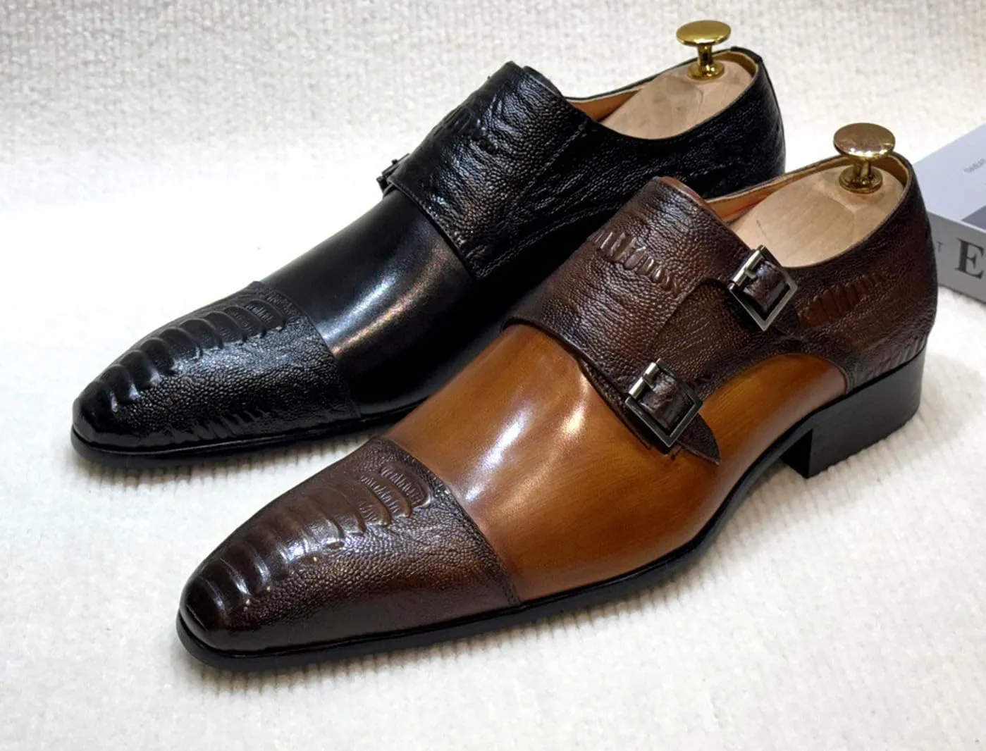 Santimon Men??s Casual Shoes Double Monk Strap Loafers ?C Leather Dress Mocasines for Business, Wedding & Formal Events