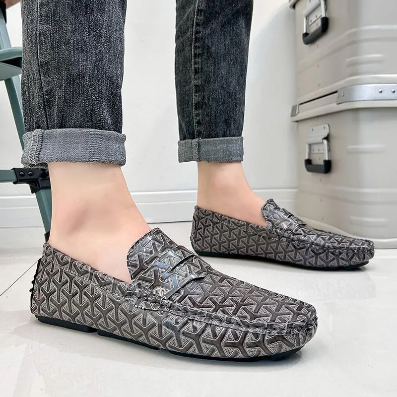 Santimon Men's Classic Penny Loafers Geometric Pattern Slip-On Moccasins Casual Flat Driving Shoes