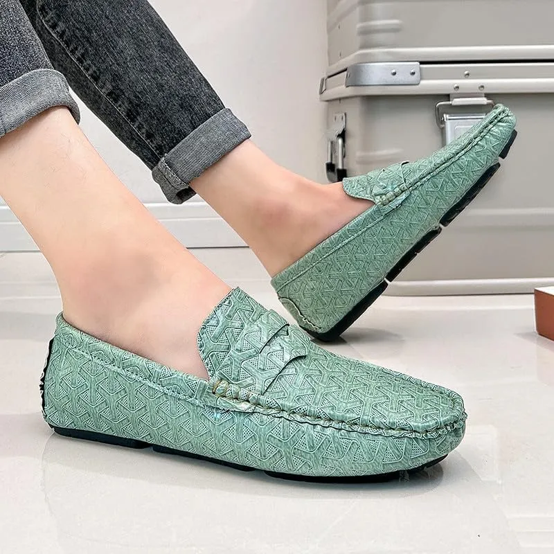 Santimon Men's Classic Penny Loafers Geometric Pattern Slip-On Moccasins Casual Flat Driving Shoes