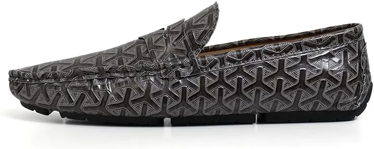 Santimon Men's Classic Penny Loafers Geometric Pattern Slip-On Moccasins Casual Flat Driving Shoes