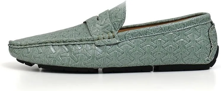 Santimon Men's Classic Penny Loafers Geometric Pattern Slip-On Moccasins Casual Flat Driving Shoes