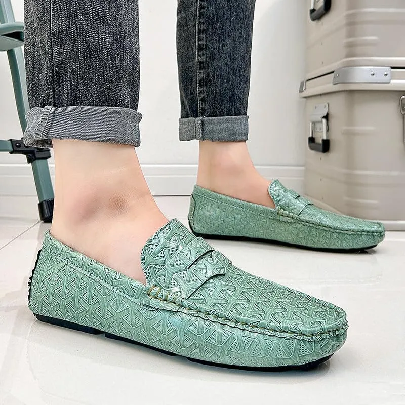 Santimon Men's Classic Penny Loafers Geometric Pattern Slip-On Moccasins Casual Flat Driving Shoes