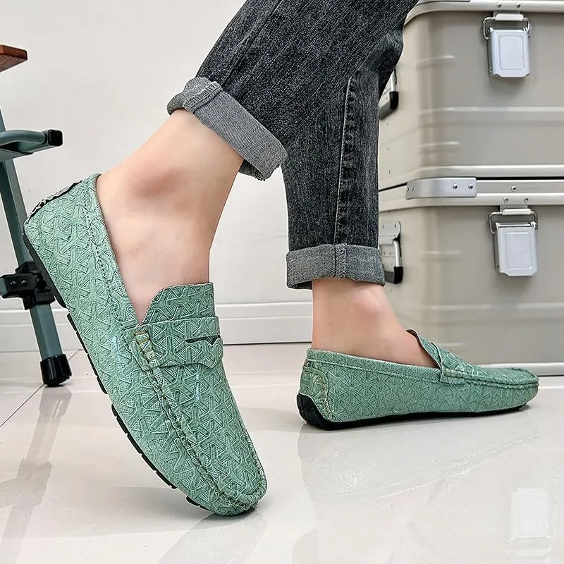 Santimon Men's Classic Penny Loafers Geometric Pattern Slip-On Moccasins Casual Flat Driving Shoes