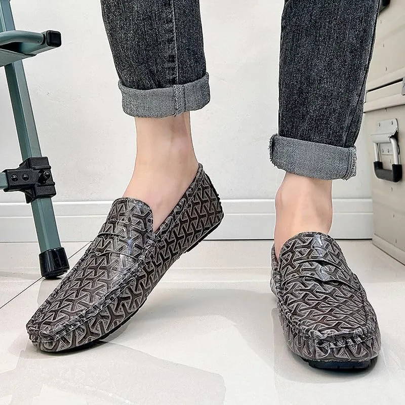 Santimon Men's Classic Penny Loafers Geometric Pattern Slip-On Moccasins Casual Flat Driving Shoes