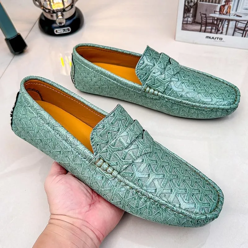Santimon Men's Classic Penny Loafers Geometric Pattern Slip-On Moccasins Casual Flat Driving Shoes