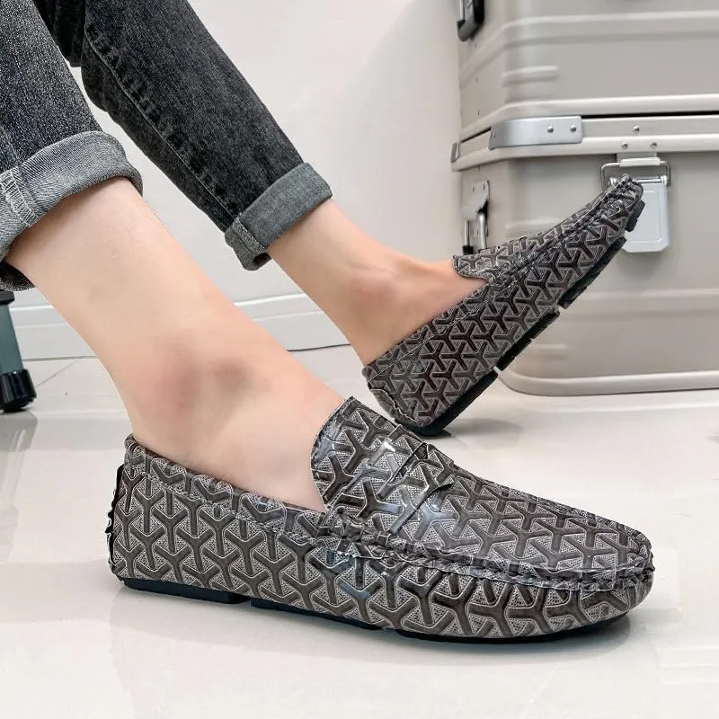 Santimon Men's Classic Penny Loafers Geometric Pattern Slip-On Moccasins Casual Flat Driving Shoes