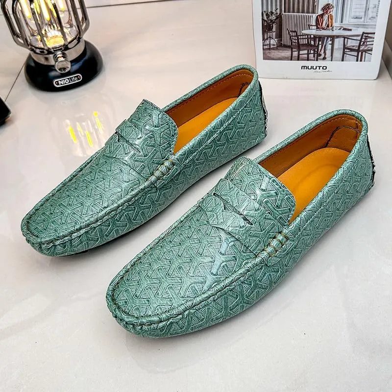 Santimon Men's Classic Penny Loafers Geometric Pattern Slip-On Moccasins Casual Flat Driving Shoes