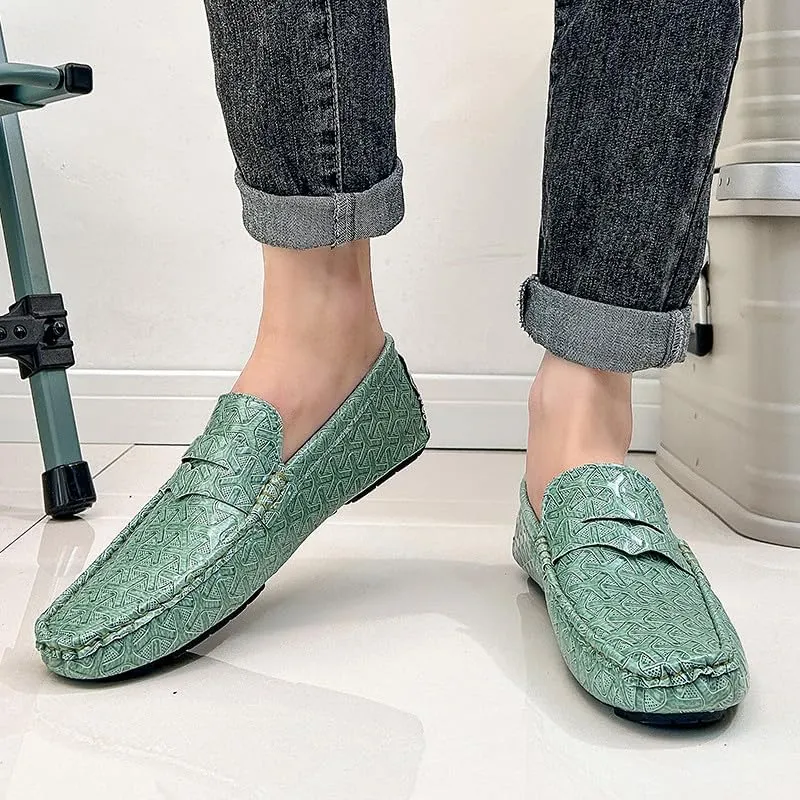Santimon Men's Classic Penny Loafers Geometric Pattern Slip-On Moccasins Casual Flat Driving Shoes