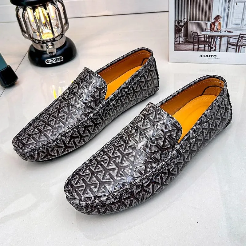 Santimon Men's Classic Penny Loafers Geometric Pattern Slip-On Moccasins Casual Flat Driving Shoes