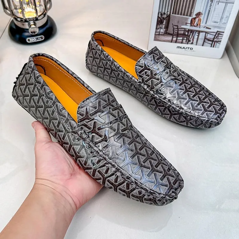 Santimon Men's Classic Penny Loafers Geometric Pattern Slip-On Moccasins Casual Flat Driving Shoes