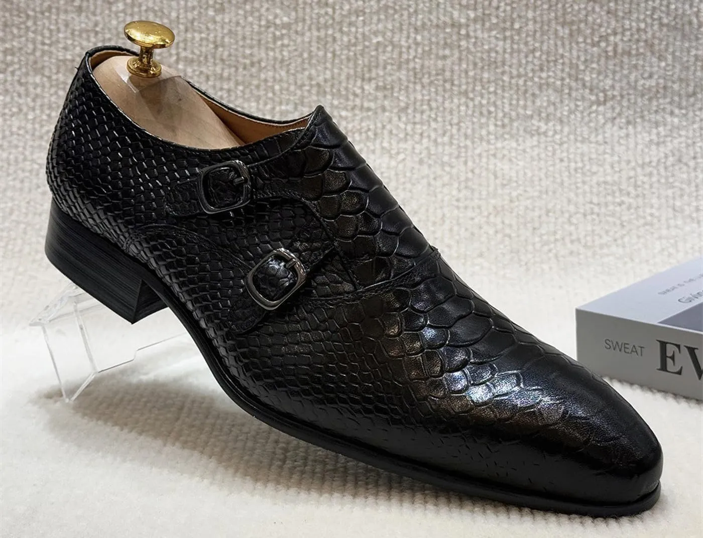 Santimon Men??s Double Monk Strap Loafers Dress Shoes ?C Leather Mocasines for Business Casual, Wedding & Formal Events