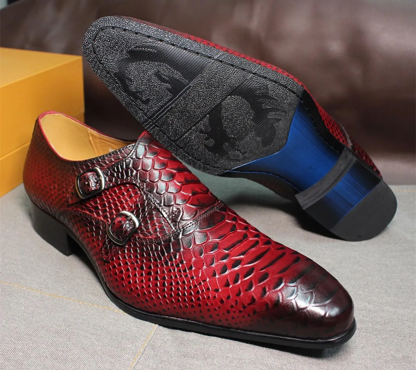 Santimon Men??s Double Monk Strap Loafers Dress Shoes ?C Leather Mocasines for Business Casual, Wedding & Formal Events