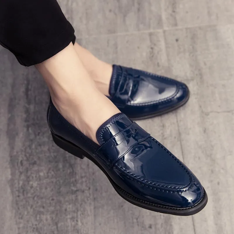 Santimon Men's Dress Slip-on Penny Loafers Shiny Pattern Leather Business Formal Casual Moccasin Shoes