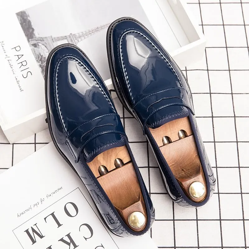 Santimon Men's Dress Slip-on Penny Loafers Shiny Pattern Leather Business Formal Casual Moccasin Shoes