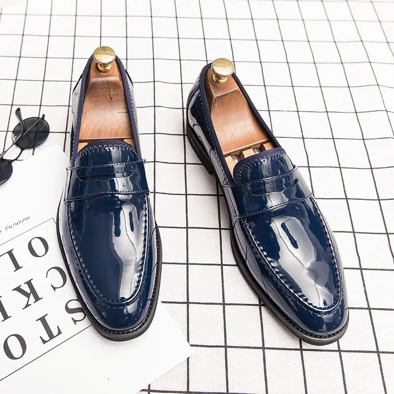 Santimon Men's Dress Slip-on Penny Loafers Shiny Pattern Leather Business Formal Casual Moccasin Shoes